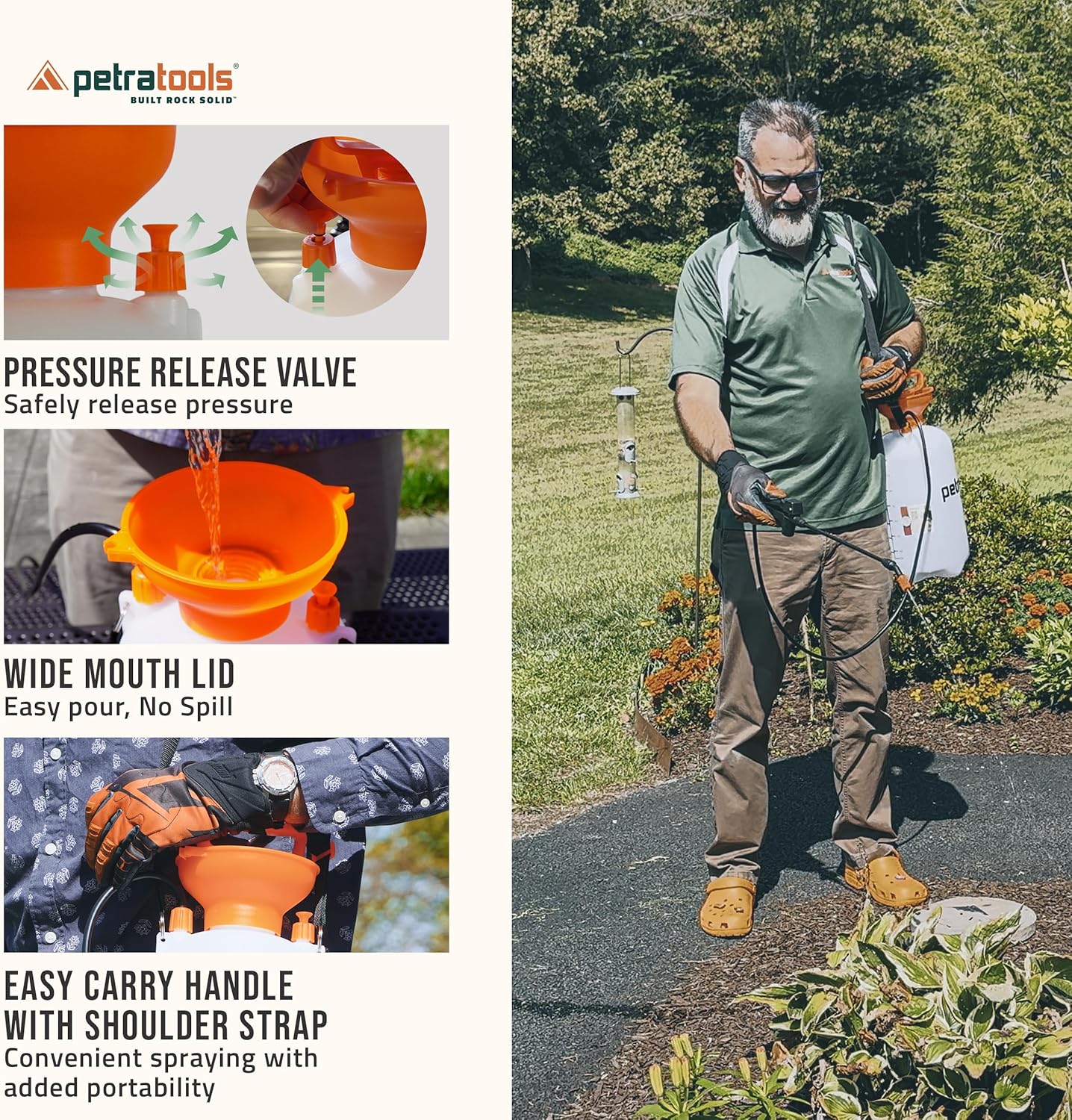 Petratools 1 Gallon Pump Sprayer – HD101 Garden Sprayer for Weeds, Lawn Care & Pesticides – 52” Long Hose, 2 Nozzles & Easy Carry Handle – Durable & Lightweight