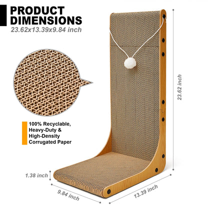 Value 2-Pack 23.6 Inch L-Shaped Cardboard Cat Scratcher, Dual Use (Vert/Horiz) Scratch Pad with Toy Balls, Wall-Mountable Furniture Protector Cat Scratchers for Indoor Cats