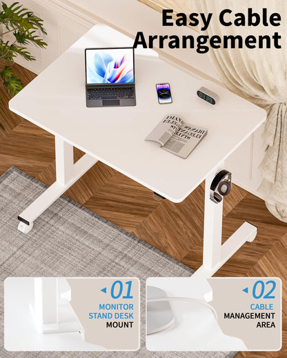 Okin Small Electric Standing Desk, 36" x 24" Whole Piece Height Adjustable Desk, Oak Sit to Stand Computer Workstation with Wheels for Home Office