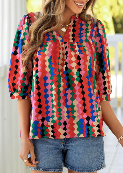 PRETTYGARDEN Women's 2026 Summer Floral Blouses Dressy Casual Half Sleeve V Neck Going Out Boho Tops Spring Fashion Clothing