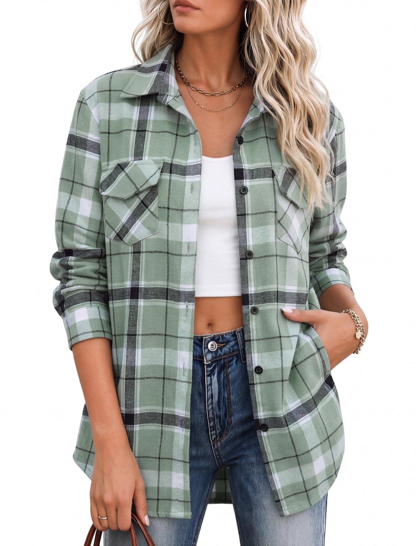 Zeagoo Flannel Shirt Women Plaid Button Down Shackets Long Sleeve Fall Tops | Cotton Brushed Flannel Shirts Lightweight Loose Fit Blouse Business Casual Office Outfits 2026 Fashion Summer Western Clothes