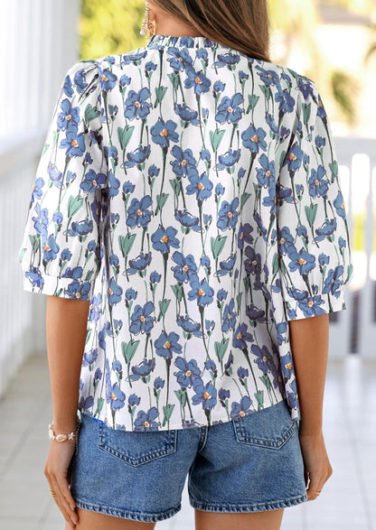 PRETTYGARDEN Women's 2026 Summer Floral Blouses Dressy Casual Half Sleeve V Neck Going Out Boho Tops Spring Fashion Clothing