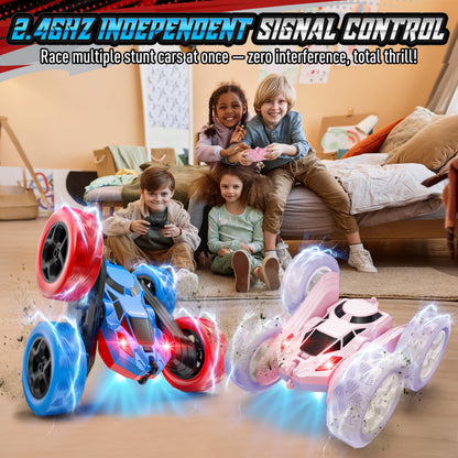 Hamdol Remote Control Car for Kids, 360° Rotating Double-Sided RC Car with LED Headlights, 4WD 2.4GHz Electric Rechargeable Toy Vehicle for Boys and Girls, Perfect Birthday