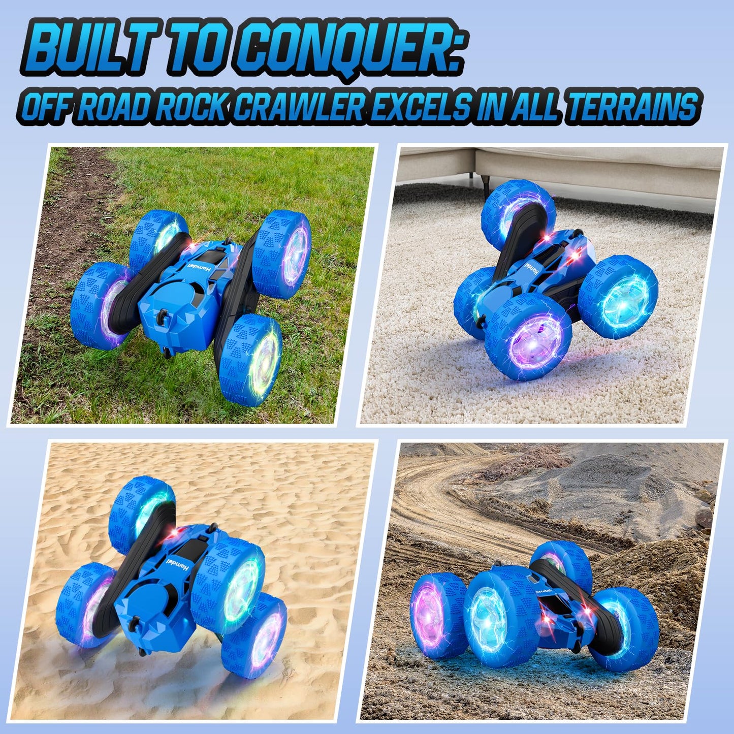 Hamdol Remote Control Car for Kids, 360° Rotating Double-Sided RC Car with LED Headlights, 4WD 2.4GHz Electric Rechargeable Toy Vehicle for Boys and Girls, Perfect Birthday