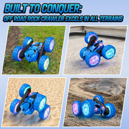Hamdol Remote Control Car for Kids, 360° Rotating Double-Sided RC Car with LED Headlights, 4WD 2.4GHz Electric Rechargeable Toy Vehicle for Boys and Girls, Perfect Birthday
