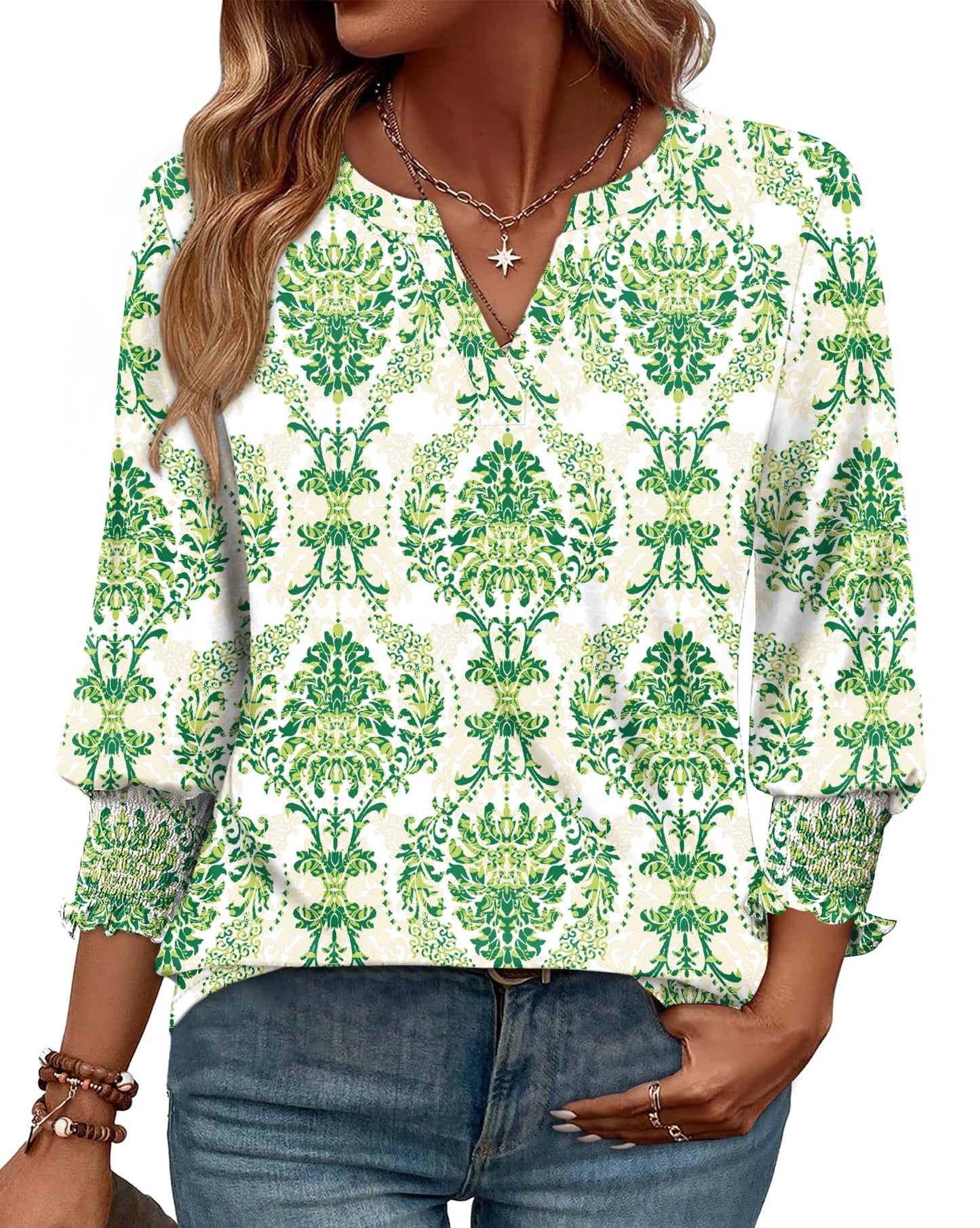 WIHOLL 3/4 Length Sleeve Womens Tops Summer Shirts Spring Vacation Outfits Dressy Casual Trendy Fall S-3XL