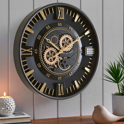 CLXEAST Mid Century Minimalist Modern Wall Clocks,24 Inch Wall Clock with Moving Gears, Large Cream Gold Wall Clocks for Living Room Decor,House Warming Gifts New Home