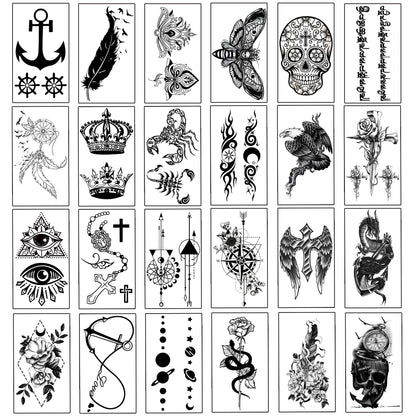 Yazhiji 36 Sheets Temporary Tattoos Stickers, 12 Sheets Fake Body Arm Chest Shoulder Tattoos for Men or Women with 24 PCS Tiny Black Tattoos