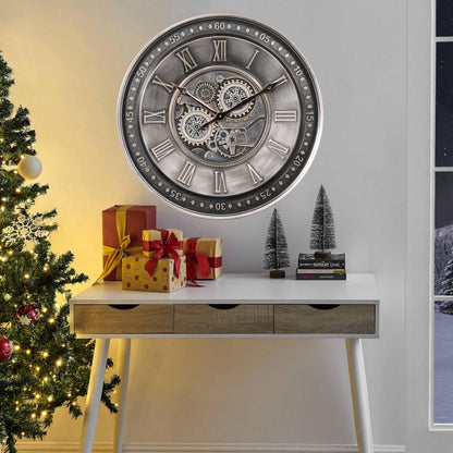 CLXEAST Mid Century Minimalist Modern Wall Clocks,24 Inch Wall Clock with Moving Gears, Large Cream Gold Wall Clocks for Living Room Decor,House Warming Gifts New Home