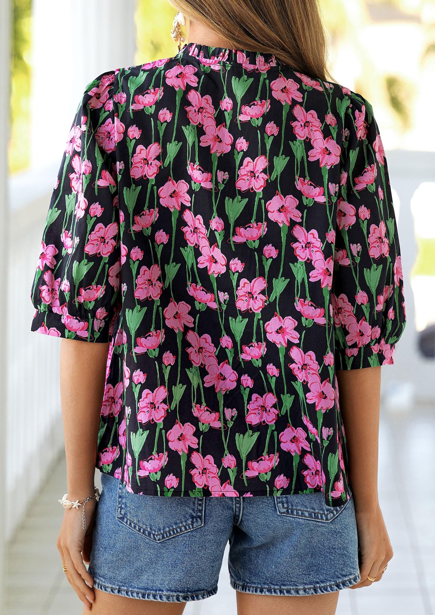 PRETTYGARDEN Women's 2026 Summer Floral Blouses Dressy Casual Half Sleeve V Neck Going Out Boho Tops Spring Fashion Clothing