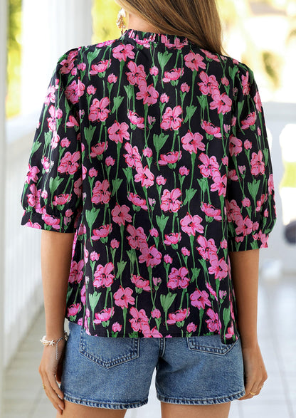 PRETTYGARDEN Women's 2026 Summer Floral Blouses Dressy Casual Half Sleeve V Neck Going Out Boho Tops Spring Fashion Clothing