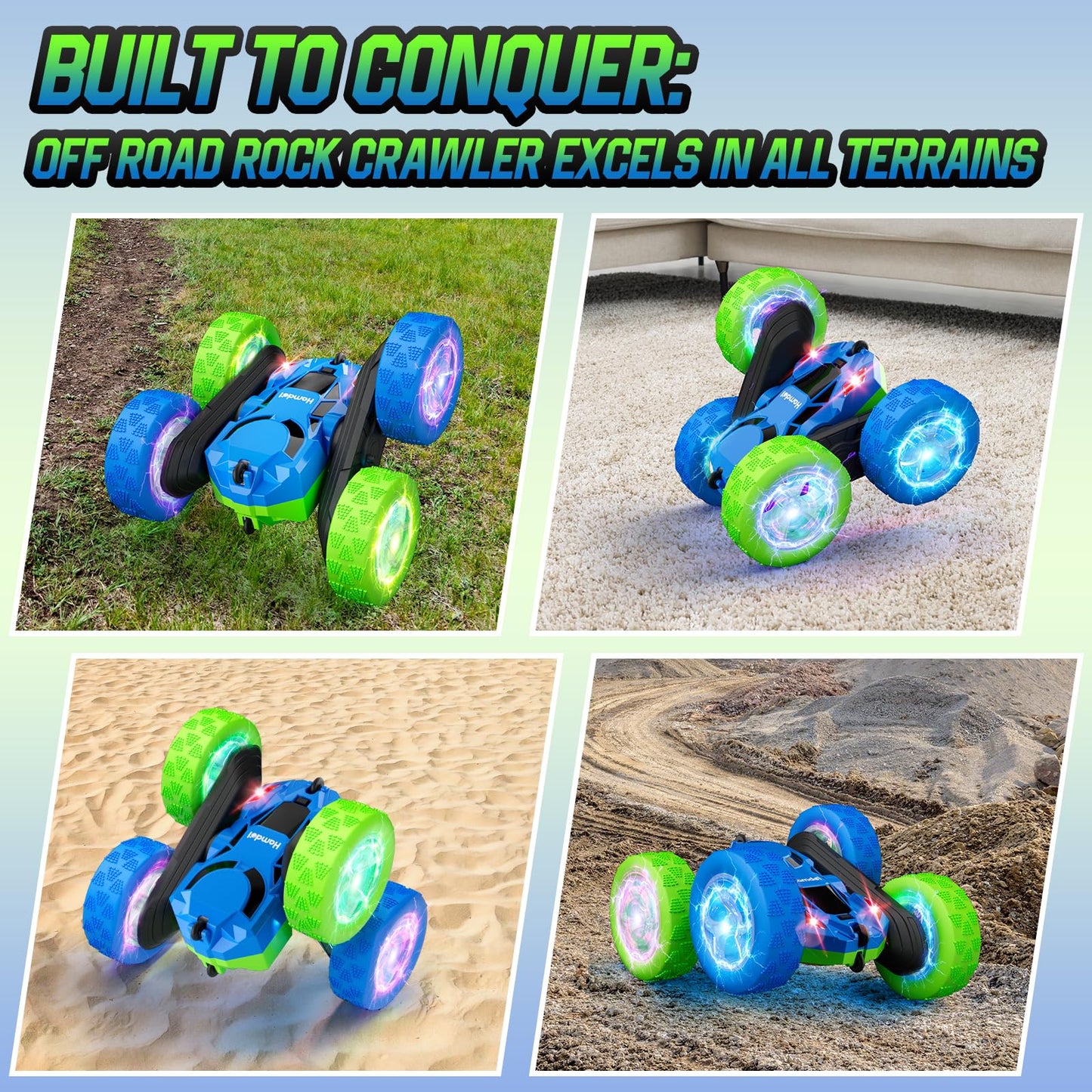 Hamdol Remote Control Car for Kids, 360° Rotating Double-Sided RC Car with LED Headlights, 4WD 2.4GHz Electric Rechargeable Toy Vehicle for Boys and Girls, Perfect Birthday