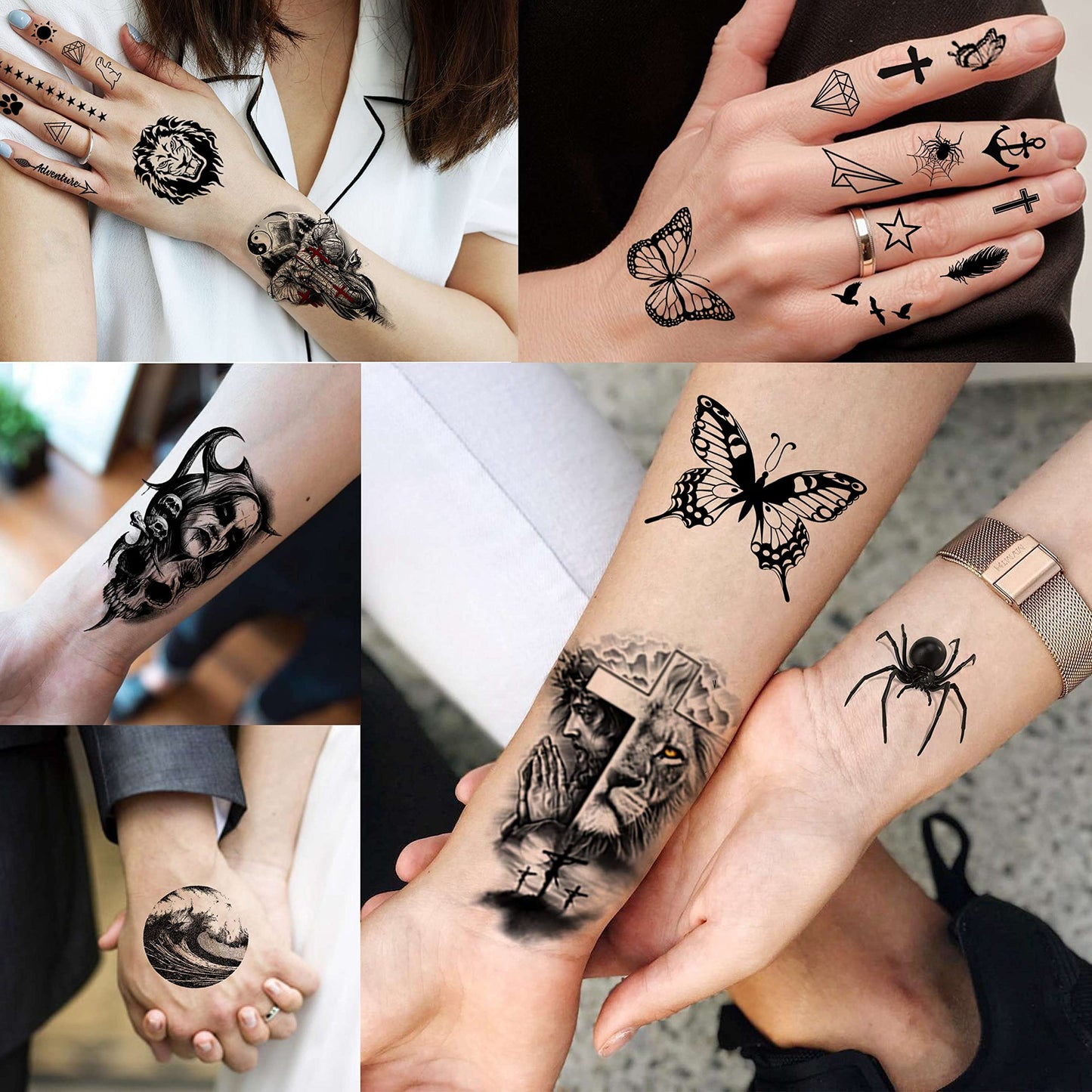 12 Sheets Beautiful Butterfly Flowers Temporary Tattoos For Women Feet Hands Body Art, Realistic Rose Peony Floral Fake Tattoo Sticker For Legs Ankle, Waterproof Lily Dreamcatcher Temp Tatoos Decals