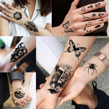 12 Sheets Beautiful Butterfly Flowers Temporary Tattoos For Women Feet Hands Body Art, Realistic Rose Peony Floral Fake Tattoo Sticker For Legs Ankle, Waterproof Lily Dreamcatcher Temp Tatoos Decals