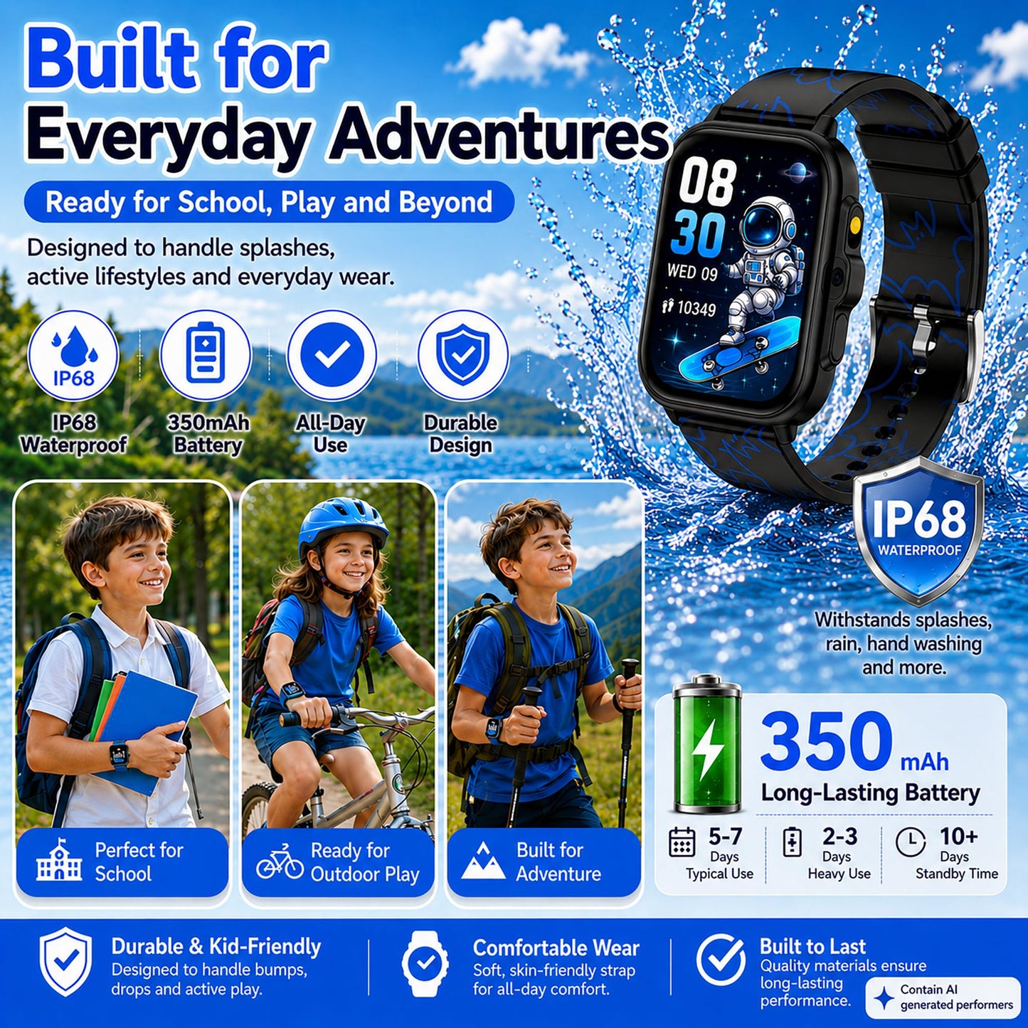 Smart Watch for Kids Boys Age 5-12, Ai Functions Games HD Touch Screen Watches with Video Camera Music Player Pedometer Heart Rate Sleep Tracker Christmas Birthday Gifts for Boys (Camouflage, 1.85")