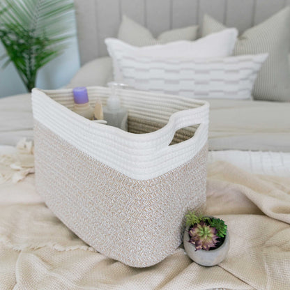 Light Honey Cotton Rope Baskets for Shelves, Set of 3 - 15"×10"×9½" - Woven Storage Baskets for Organizing - Closet, Nursery, Bedroom, Playroom - Toys, Books, Towels, Clothes