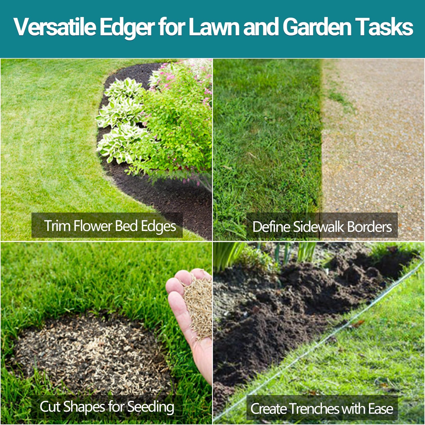 Edger Lawn Tool 41in Border Edger with Tempered Spring Steel Blade Long Rubber Handle Wide Footplate Rustproof Manganese Steel Half Moon Edger for Garden Maintenance