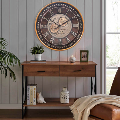 CLXEAST Mid Century Minimalist Modern Wall Clocks,24 Inch Wall Clock with Moving Gears, Large Cream Gold Wall Clocks for Living Room Decor,House Warming Gifts New Home