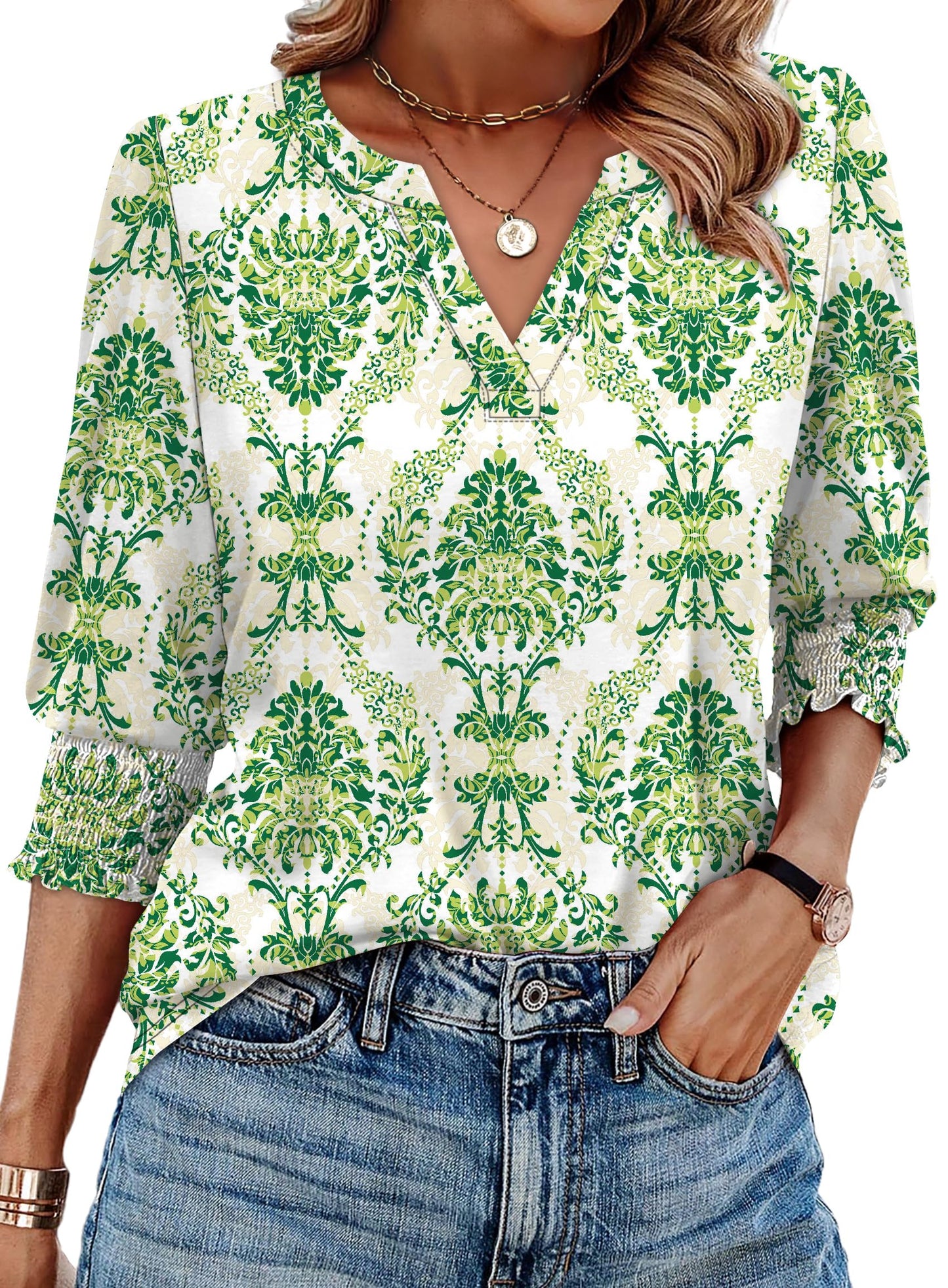 WIHOLL 3/4 Length Sleeve Womens Tops Summer Shirts Spring Vacation Outfits Dressy Casual Trendy Fall S-3XL