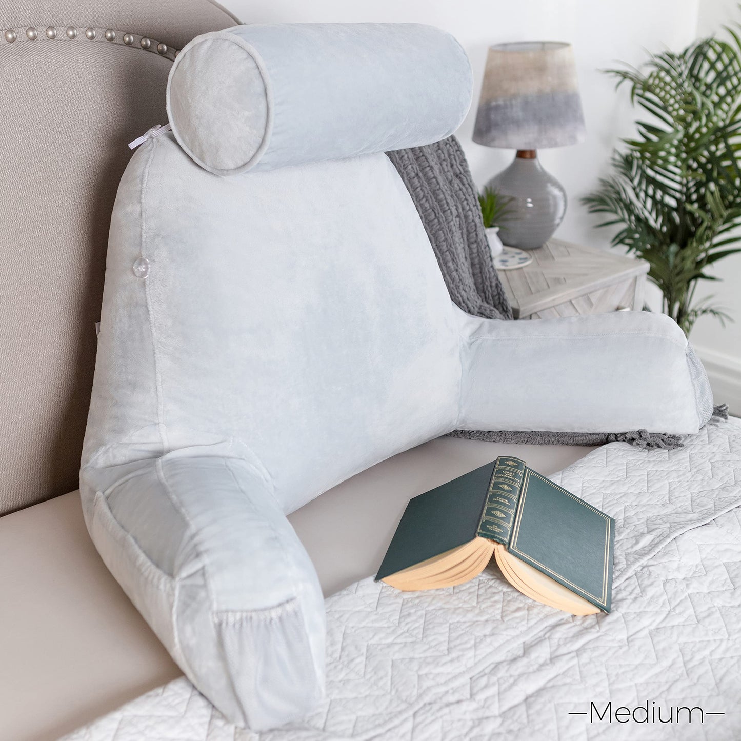 Husband Pillow XXL The Original for Adults - 30" Tall Backrest for Sitting Up in Bed - Firm Support Reading & Bed Rest Pillows for Adults, Neck Roll, Removable Cover - TV - Dark Grey