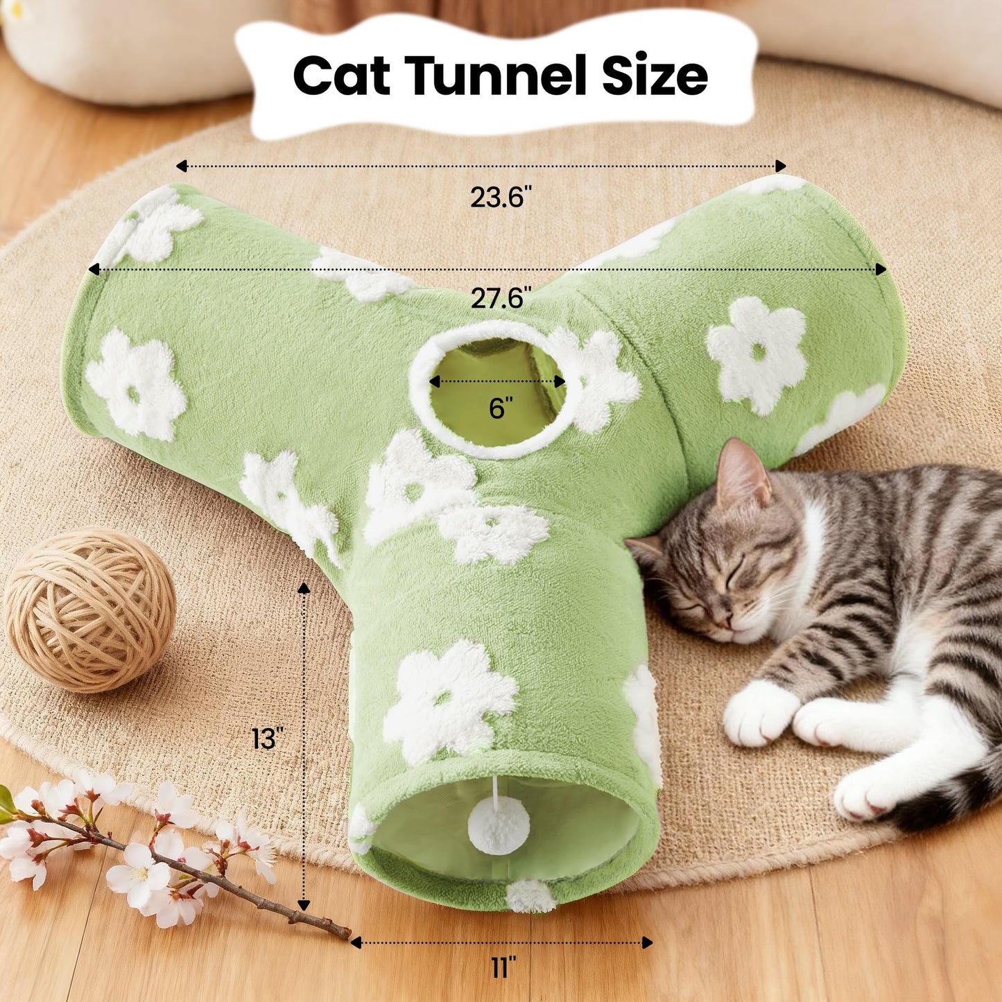 Tempcore Pet Cat Tunnel Tube Toys 3 Way Collapsible, Tunnels for Indoor Cats, Interactive Tube with Teaser Wand, Peek Holes & Hanging Ball, Black & Blue