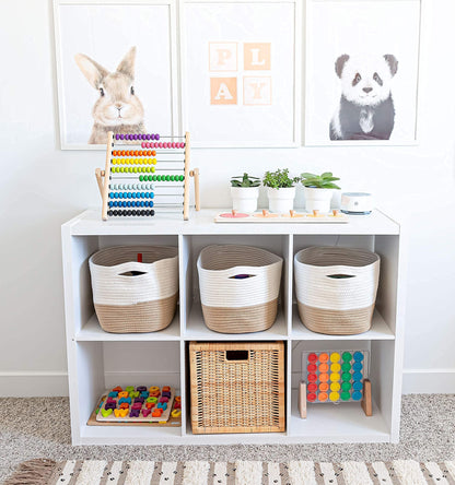 Light Honey Cotton Rope Baskets for Shelves, Set of 3 - 15"×10"×9½" - Woven Storage Baskets for Organizing - Closet, Nursery, Bedroom, Playroom - Toys, Books, Towels, Clothes