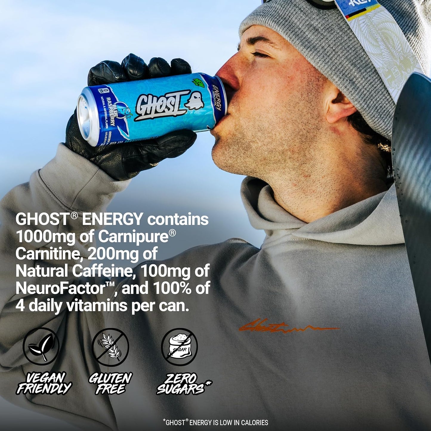 GHOST Energy Drink, Zero Sugars, 12-Pack, Cherry Limeade, 16oz | Energy & Focus Pre Workout Drink, No Artificial Colors, Gluten-Free, Vegan - 200MG Natural Caffeine, L-Carnitine, Taurine