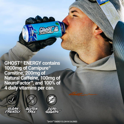 GHOST Energy Drink, Zero Sugars, 12-Pack, Cherry Limeade, 16oz | Energy & Focus Pre Workout Drink, No Artificial Colors, Gluten-Free, Vegan - 200MG Natural Caffeine, L-Carnitine, Taurine