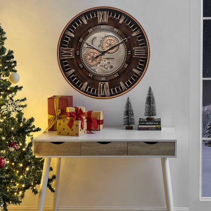CLXEAST Mid Century Minimalist Modern Wall Clocks,24 Inch Wall Clock with Moving Gears, Large Cream Gold Wall Clocks for Living Room Decor,House Warming Gifts New Home