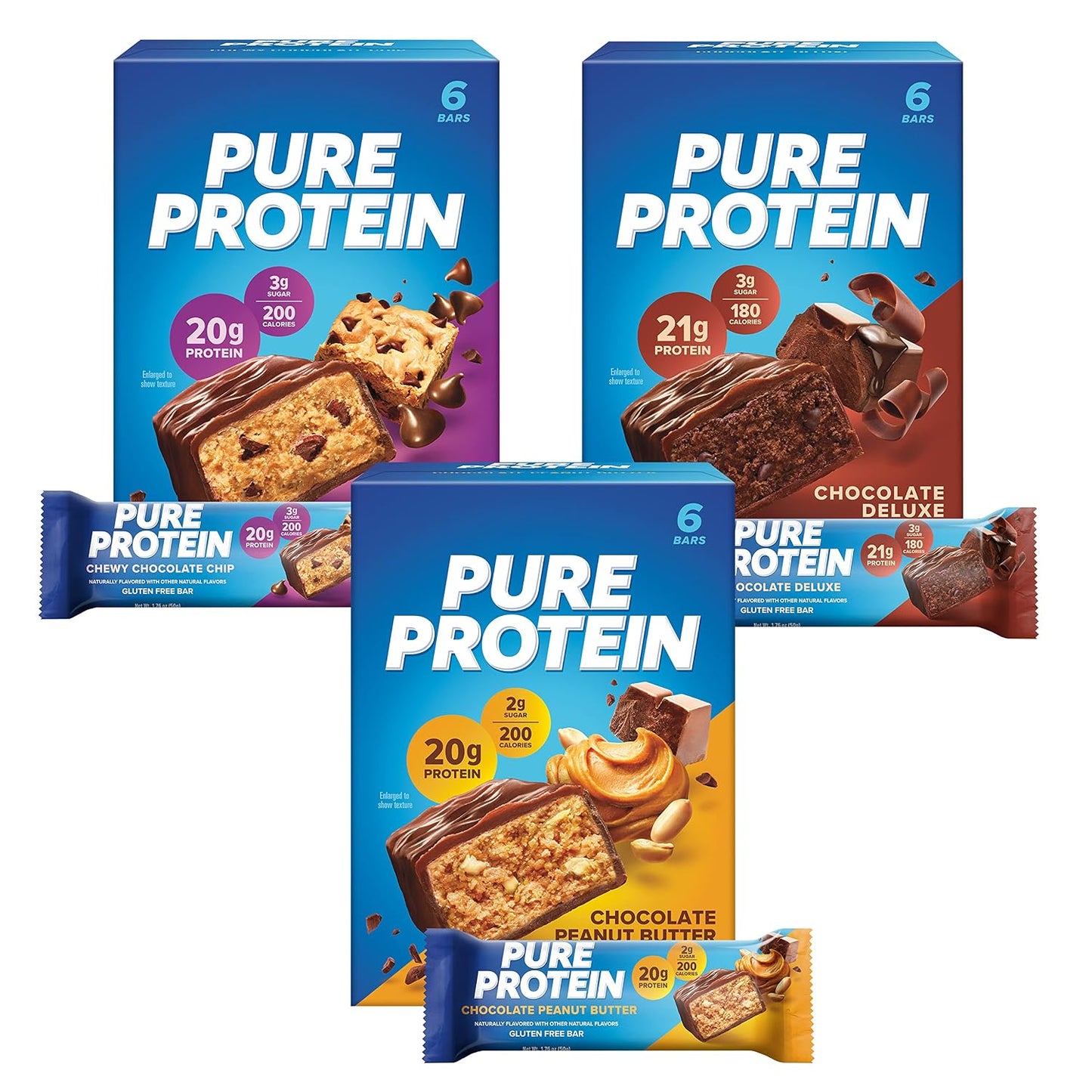 Pure Protein Bars,High Protein,Nutritious Snacks to Support Energy,Low Sugar,Gluten Free,Variety Pack,1.76oz,18 Count (Pack of 2)