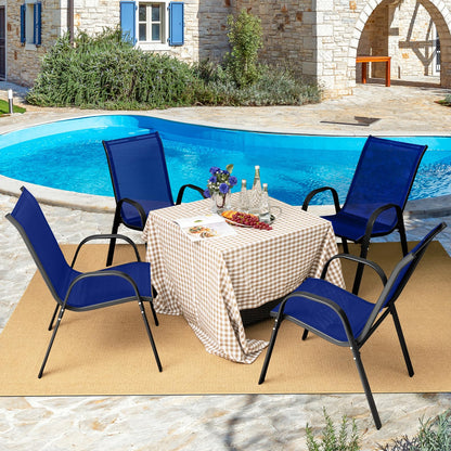 Tangkula Patio Dining Chairs Set of 4, Outdoor Stackable All Weather Heavy Duty Dining Chairs Set with Armrests, Support 330 LBS, for Poolside, Backyard, Garden, Deck, Front Porch (Brown)