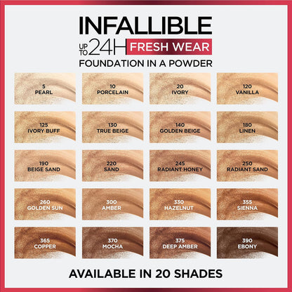 L'Oreal Paris Makeup Infallible Fresh Wear Foundation in a Powder, Up to 24H Wear, Waterproof, Vanilla, 0.31 oz. (Packaging May Vary)