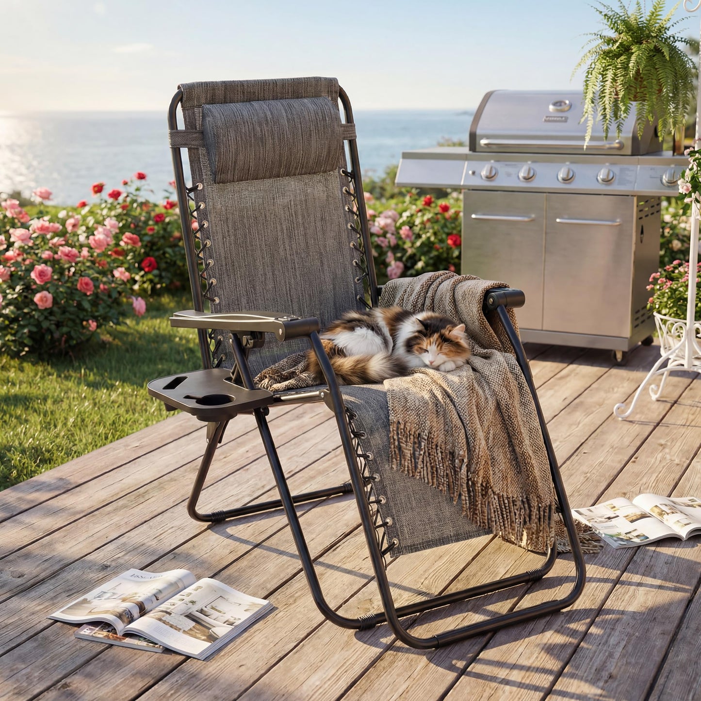 Alpen Zero Gravity Lounge Chair Set of 2, Patio Chair Folding Lounge Chairs for Outside, Portable Camping Chairs with Pillow and Cup Holder, Outdoor Recliner for Beach Outdoor Camping, Black