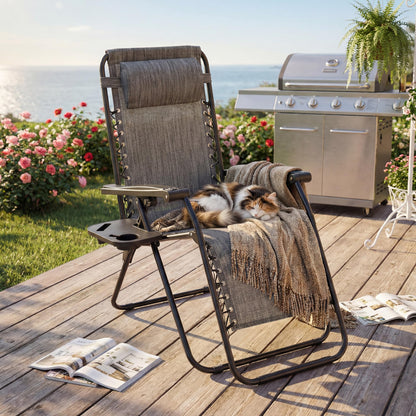 Alpen Zero Gravity Lounge Chair Set of 2, Patio Chair Folding Lounge Chairs for Outside, Portable Camping Chairs with Pillow and Cup Holder, Outdoor Recliner for Beach Outdoor Camping, Black