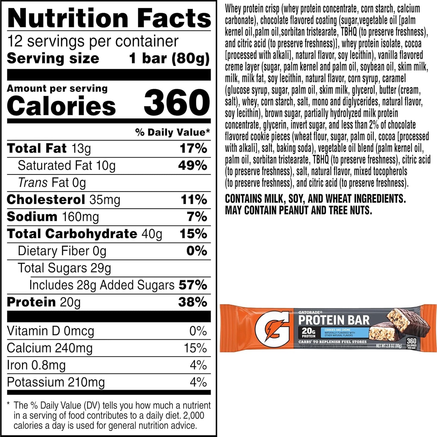 Gatorade Whey Protein Recover Bars, Chocolate Chip, 2.8 ounce(Pack of 12)