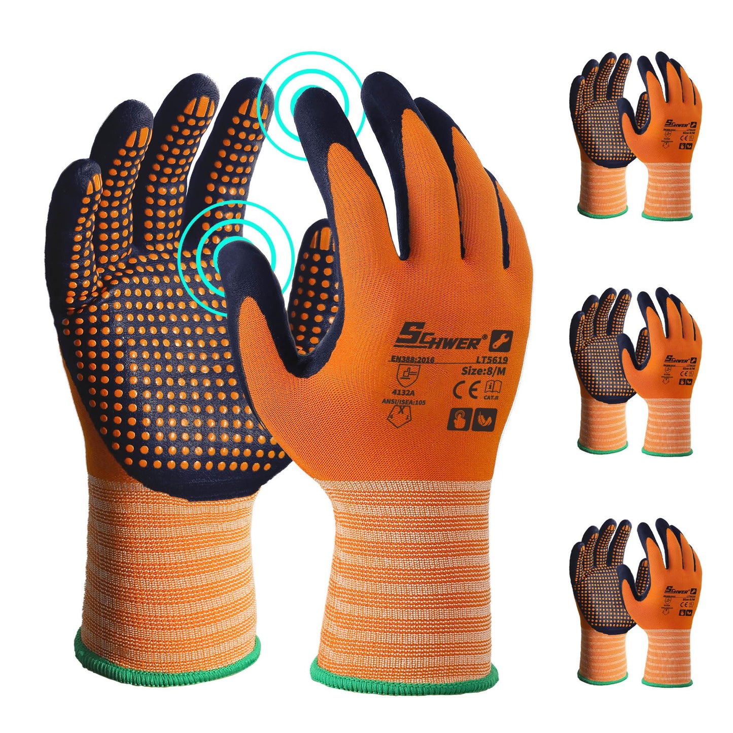 Schwer 3/6/12 Pairs Safety Work Gloves with Certified Level 6 Abrasion Resistance, Gardening Gloves with MicroDot Grip, Touchscreen, General A1 Cut Resistant Glove MicroFoam Nitrile Coated, LT5619, L
