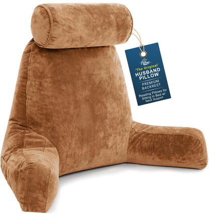 Husband Pillow XXL The Original for Adults - 30" Tall Backrest for Sitting Up in Bed - Firm Support Reading & Bed Rest Pillows for Adults, Neck Roll, Removable Cover - TV - Dark Grey