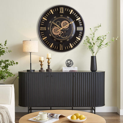 CLXEAST Mid Century Minimalist Modern Wall Clocks,24 Inch Wall Clock with Moving Gears, Large Cream Gold Wall Clocks for Living Room Decor,House Warming Gifts New Home