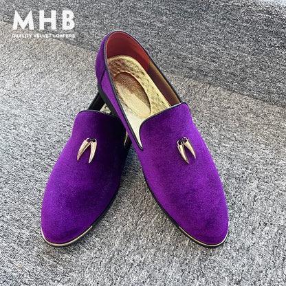 MHB Men's Multiple Colors Velvet Loafer Slip-on Tuxedo Dress Shoes Glitter Suede Smoking Slipper