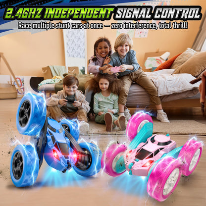 Hamdol Remote Control Car for Kids, 360° Rotating Double-Sided RC Car with LED Headlights, 4WD 2.4GHz Electric Rechargeable Toy Vehicle for Boys and Girls, Perfect Birthday