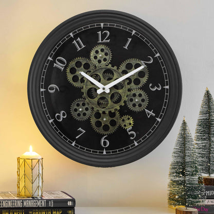 CLXEAST Mid Century Minimalist Modern Wall Clocks,24 Inch Wall Clock with Moving Gears, Large Cream Gold Wall Clocks for Living Room Decor,House Warming Gifts New Home