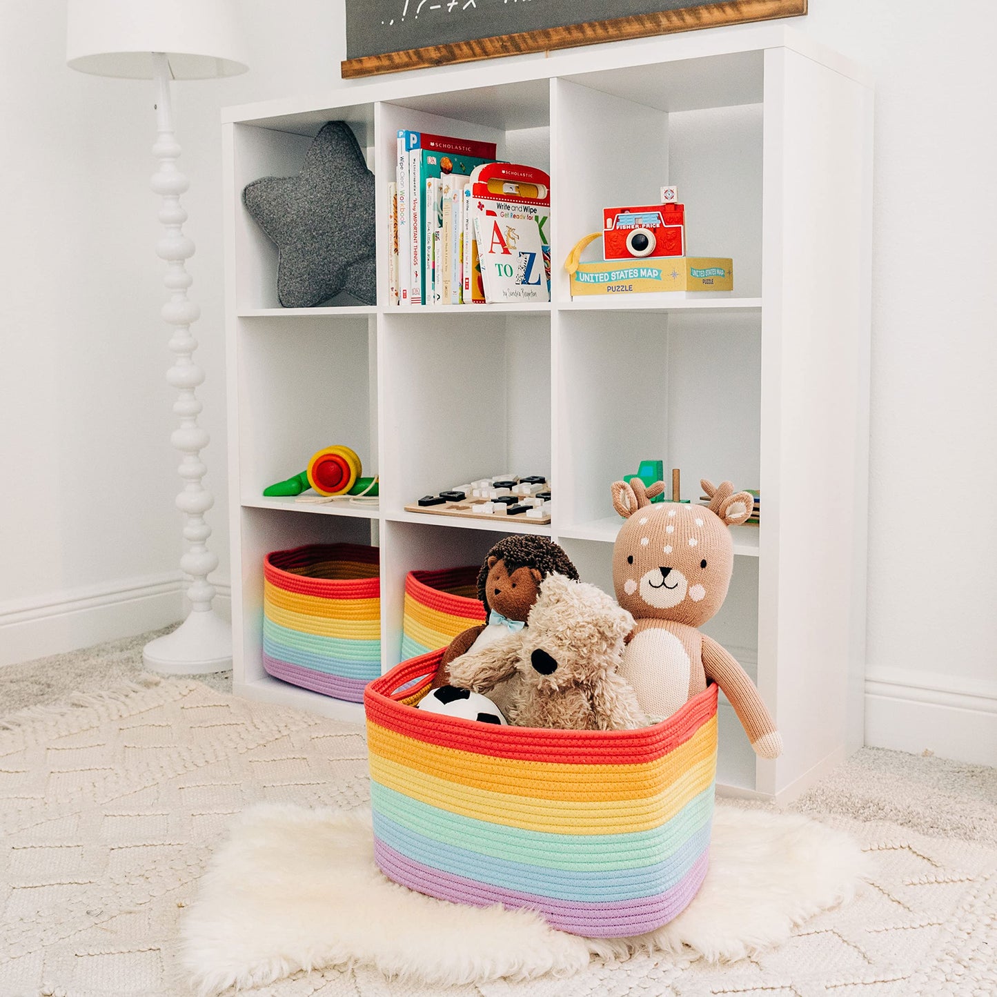 Light Honey Cotton Rope Baskets for Shelves, Set of 3 - 15"×10"×9½" - Woven Storage Baskets for Organizing - Closet, Nursery, Bedroom, Playroom - Toys, Books, Towels, Clothes