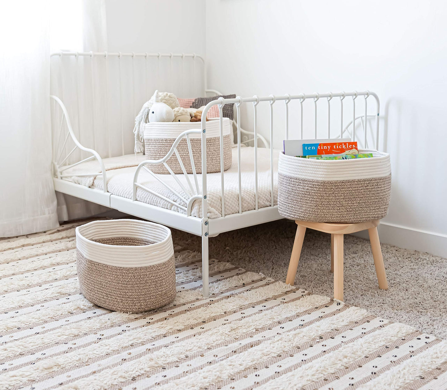Light Honey Cotton Rope Baskets for Shelves, Set of 3 - 15"×10"×9½" - Woven Storage Baskets for Organizing - Closet, Nursery, Bedroom, Playroom - Toys, Books, Towels, Clothes