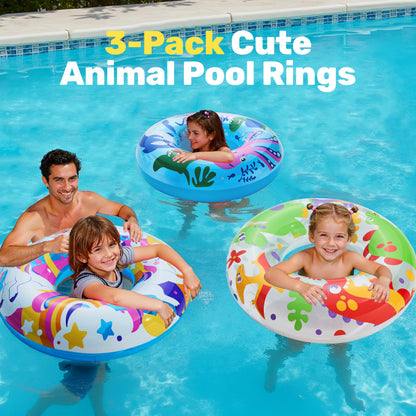 JOYIN Inflatable Swim Tube Raft (3 pack) with Summer Fruits Painting, Pool Toys for Swimming Pool Party Decorations