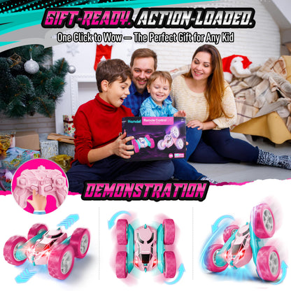 Hamdol Remote Control Car for Kids, 360° Rotating Double-Sided RC Car with LED Headlights, 4WD 2.4GHz Electric Rechargeable Toy Vehicle for Boys and Girls, Perfect Birthday