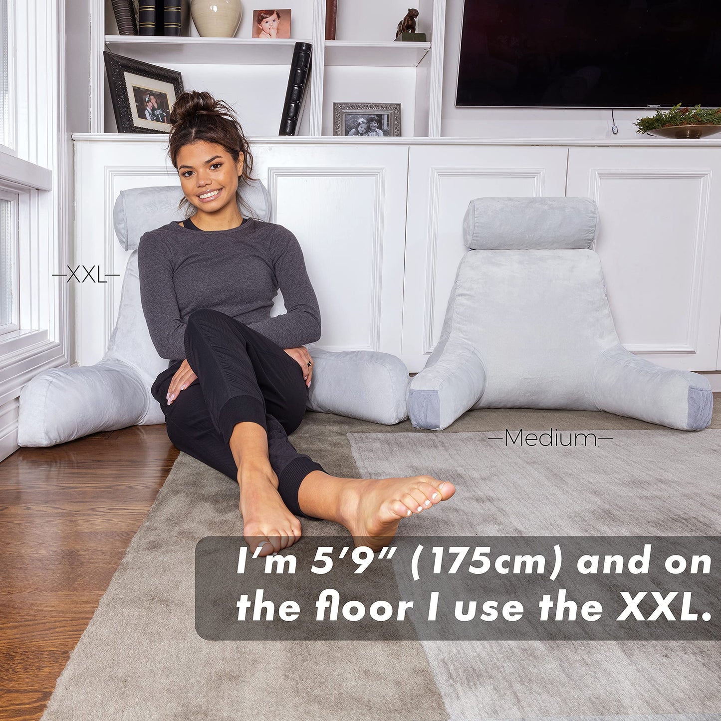 Husband Pillow XXL The Original for Adults - 30" Tall Backrest for Sitting Up in Bed - Firm Support Reading & Bed Rest Pillows for Adults, Neck Roll, Removable Cover - TV - Dark Grey