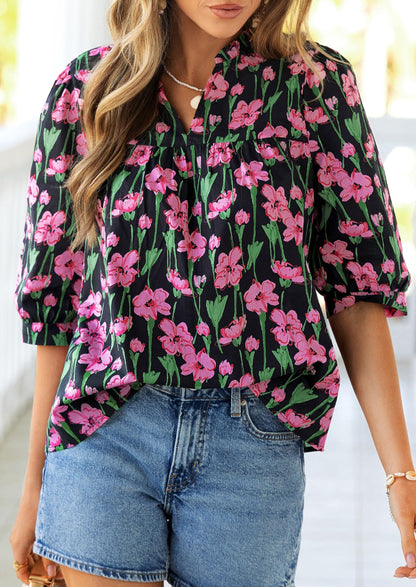 PRETTYGARDEN Women's 2026 Summer Floral Blouses Dressy Casual Half Sleeve V Neck Going Out Boho Tops Spring Fashion Clothing