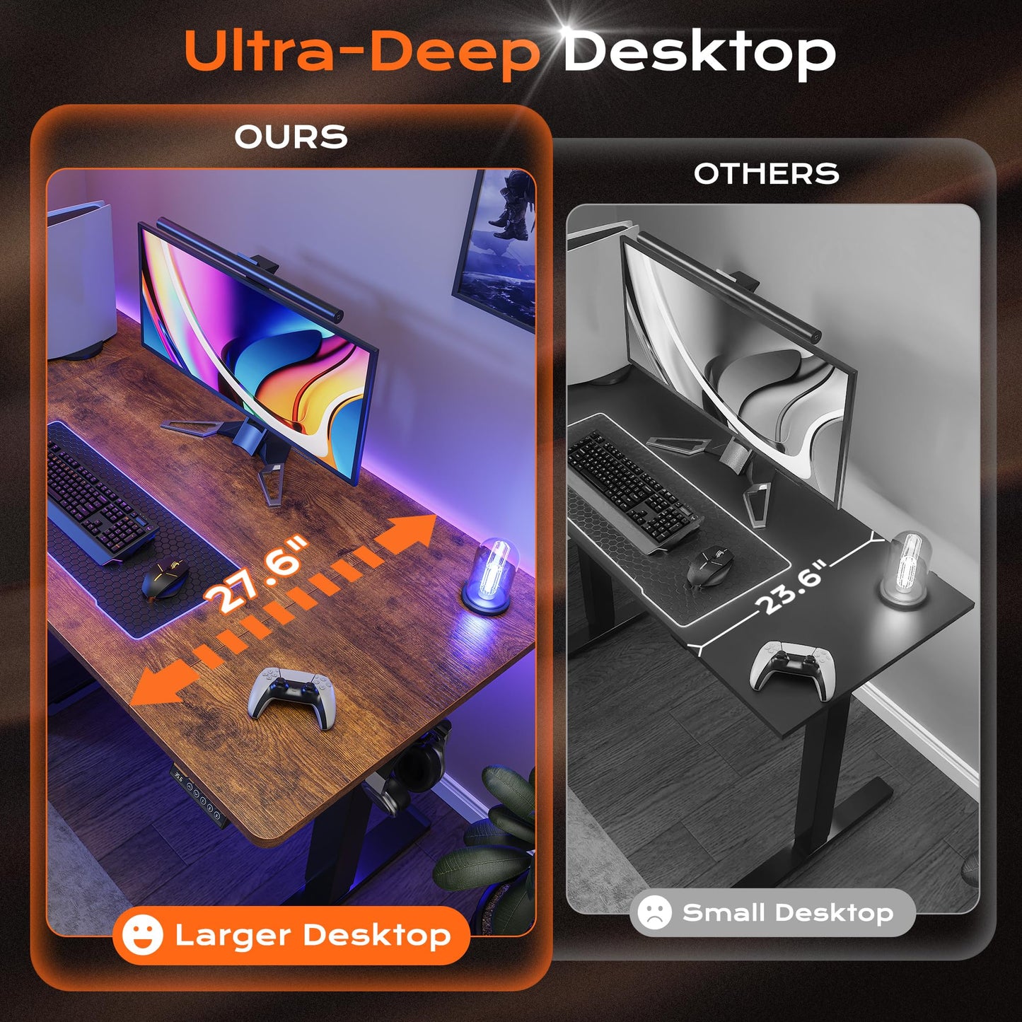 Huuger 55 x 28 Large Electric Standing Desk, Height Adjustable Computer Desk, 27.6" Deep Desktop, Stand up Gaming Office Table with 2 Hooks, 3 Preset Heights, for Home Office, Black