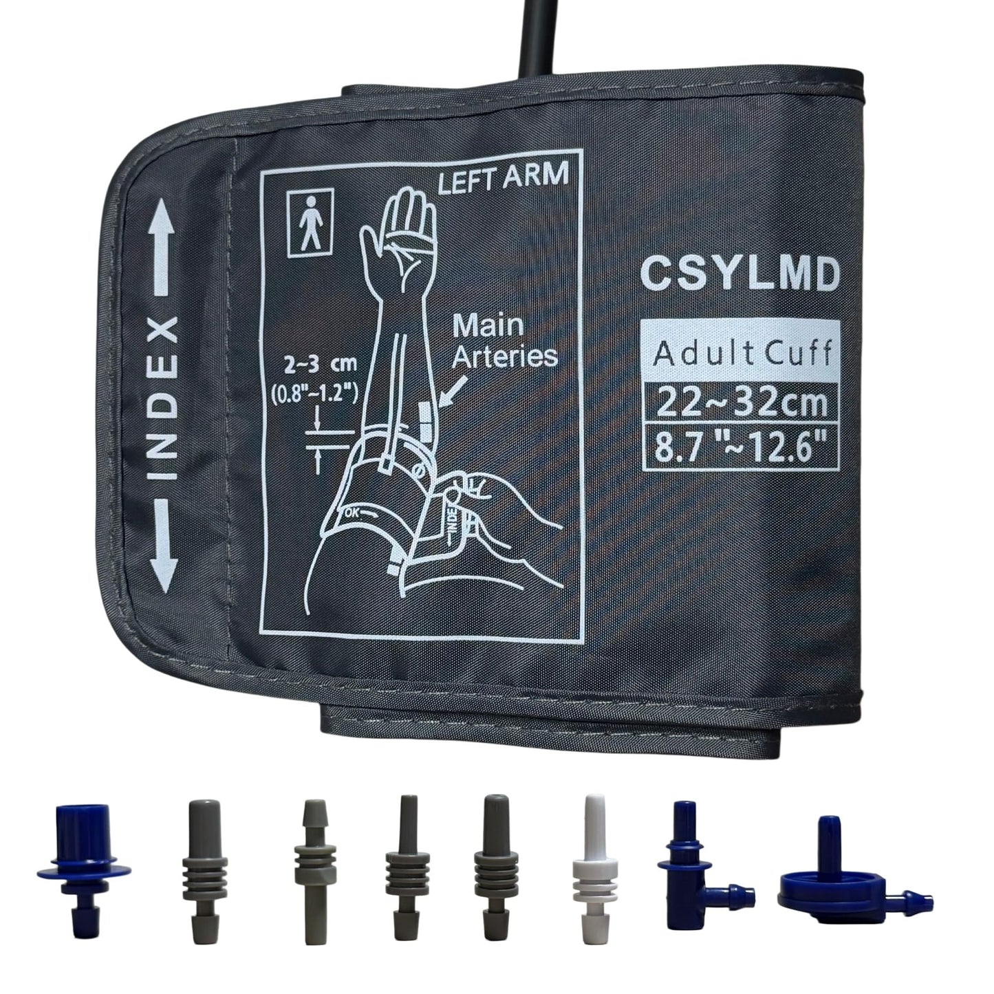 Medium Easy Wrap Blood Pressure Cuff for Thin and Small Arm,Compatible with Omron 8.7~12.6 Inches (22~32) CM Adult BP Replacement Cuff, Adult Cuff Only -5 Connectors (Medium+ 5 Connectors)