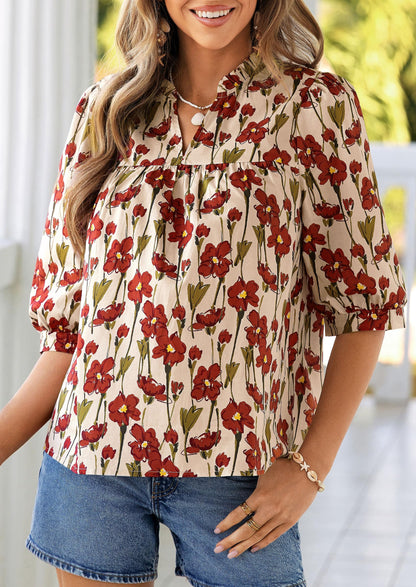 PRETTYGARDEN Women's 2026 Summer Floral Blouses Dressy Casual Half Sleeve V Neck Going Out Boho Tops Spring Fashion Clothing